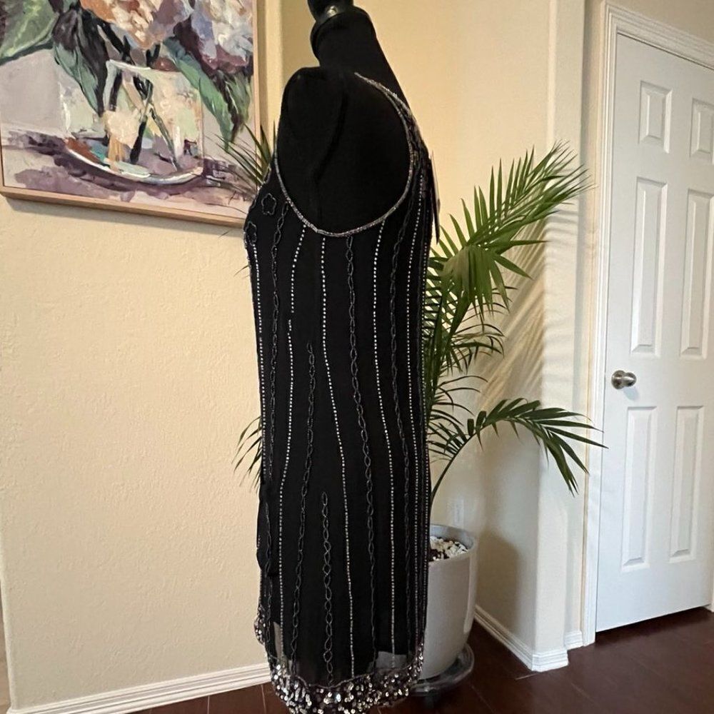 NWT Black with Silver Sequins Beaded 100 Silk Sleeveless Dress size 2 - Picture 4 of 16